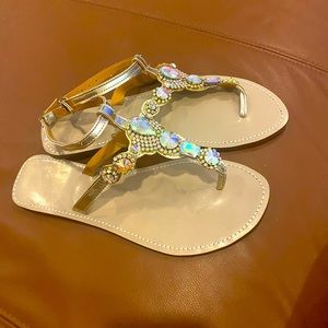 Gold beaded sandals NEW size 10
